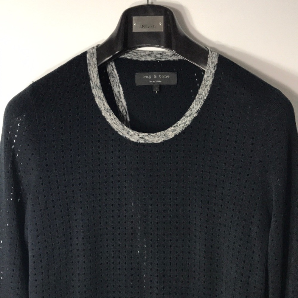 Rag & Bone Perforated Split Back Pullover Blue - Picture 5 of 7